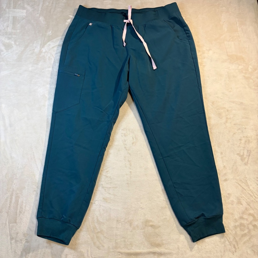 FIGS Technical Collection Womens XL Teal Green Jogger Scrub Pants Pockets